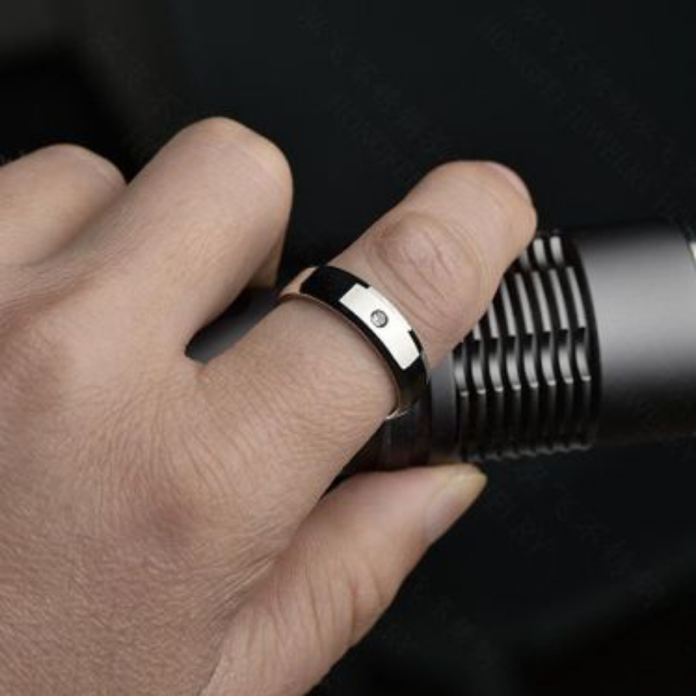 Men's Glossy Silver Steel Ring Size 9